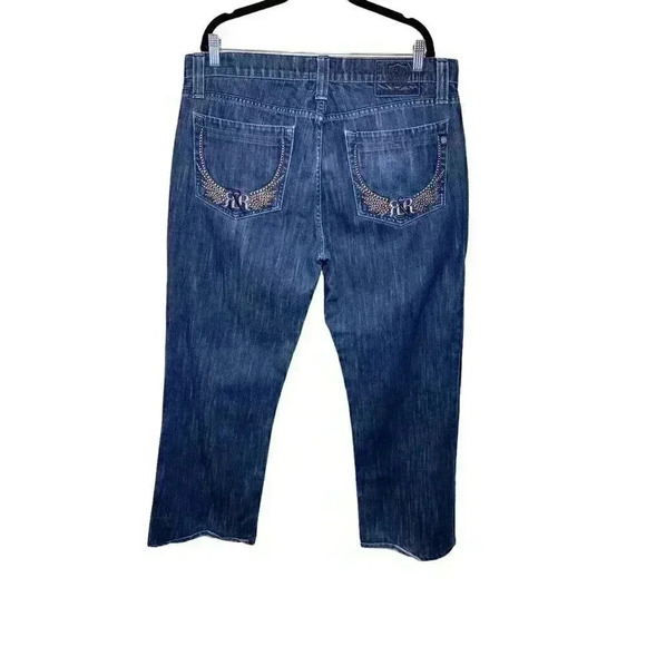 Rock and Republic Taylor Button Fly Jeans 38x28 Bootcut Blue Embroidered Wings - Picture 4 of 12